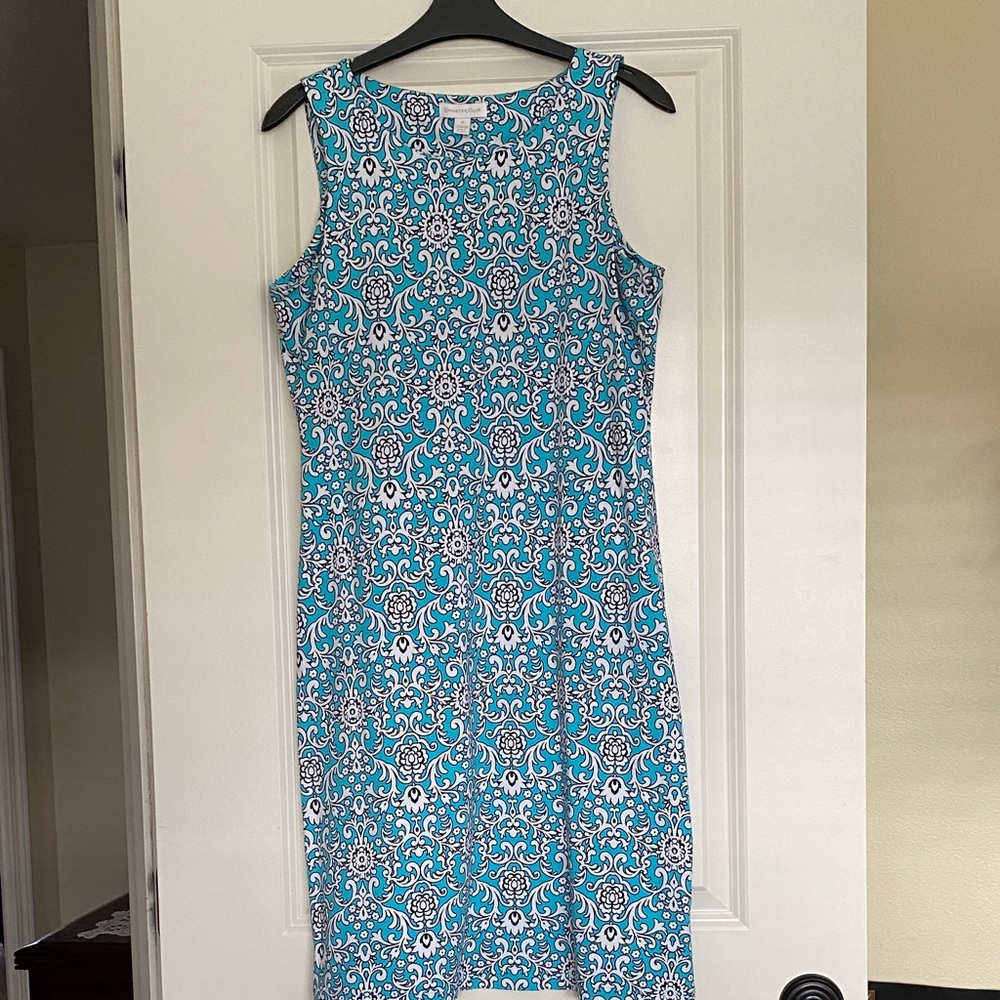 Charter Club Turquoise and White Sleeveless Dress